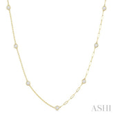 1.00 Ctw Bezel Set Round Cut Diamond Dual Chain Design Station Necklace in 14K Yellow Gold